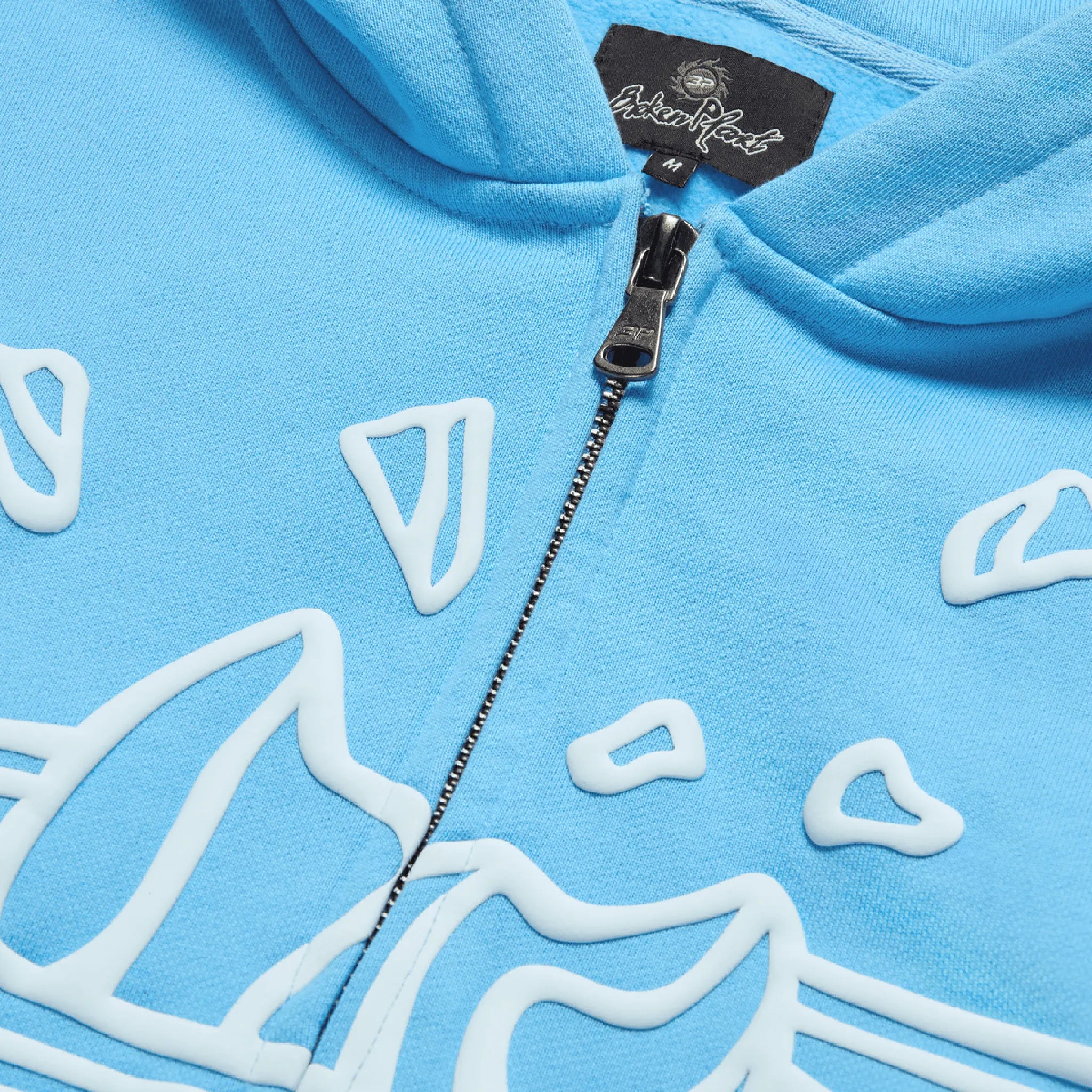 Zip view of Broken Planet Outer Space Zip Up Light Blue Hoodie